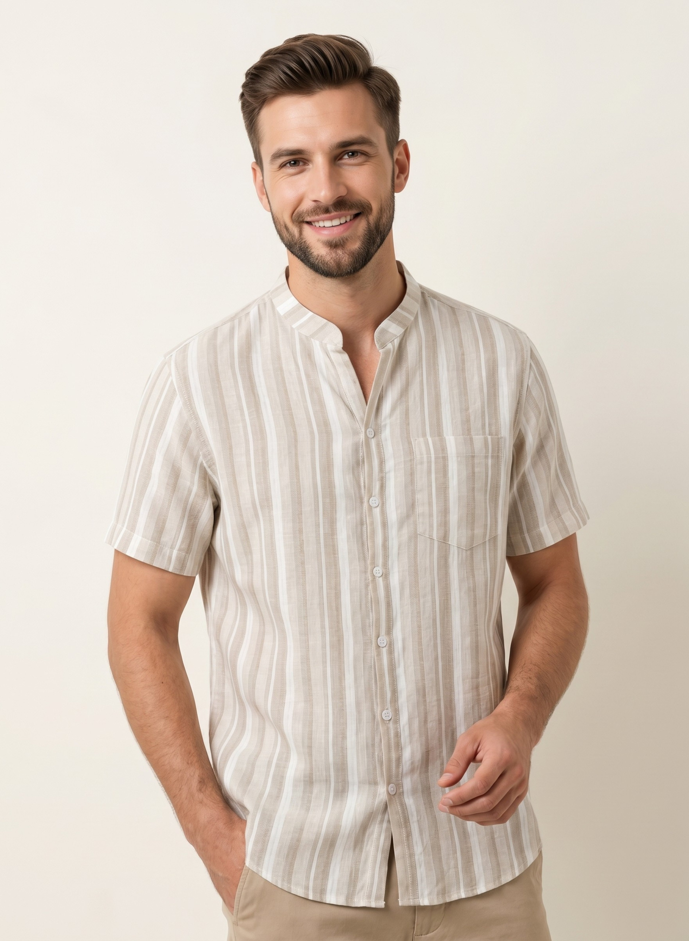 Woven Wind Shirt - Band Collar