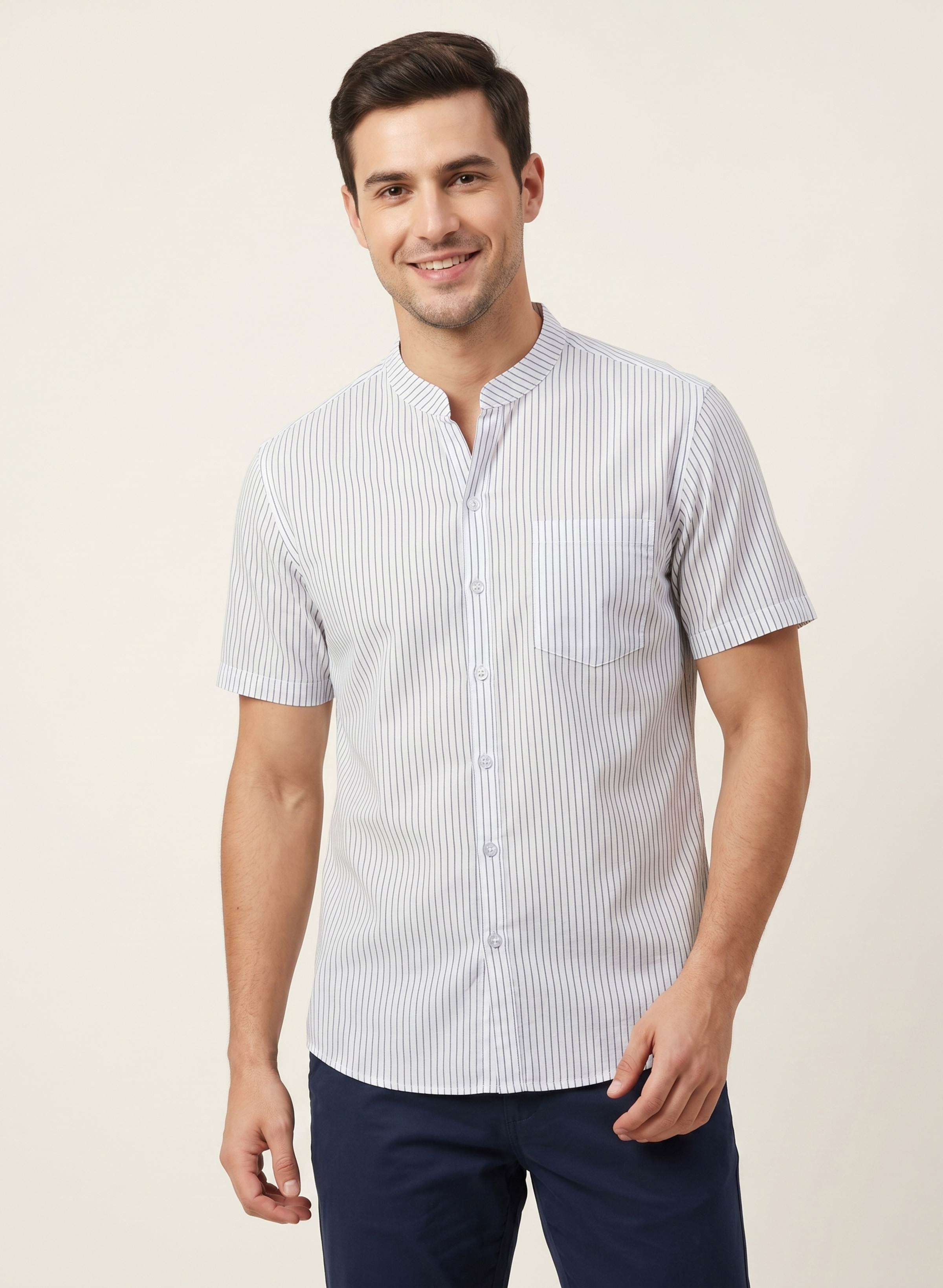 Woven Wind Shirt - Band Collar